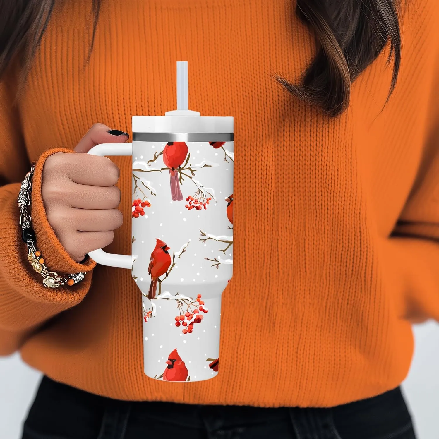 40 OZ Cardinal Tumbler with Handle.Cardinal Lover Gifts.Unique Birthday Christmas Gifts for Cardinal Lover.Personalized 40 OZ Cardinal Tumbler Gifts for Women Men.
