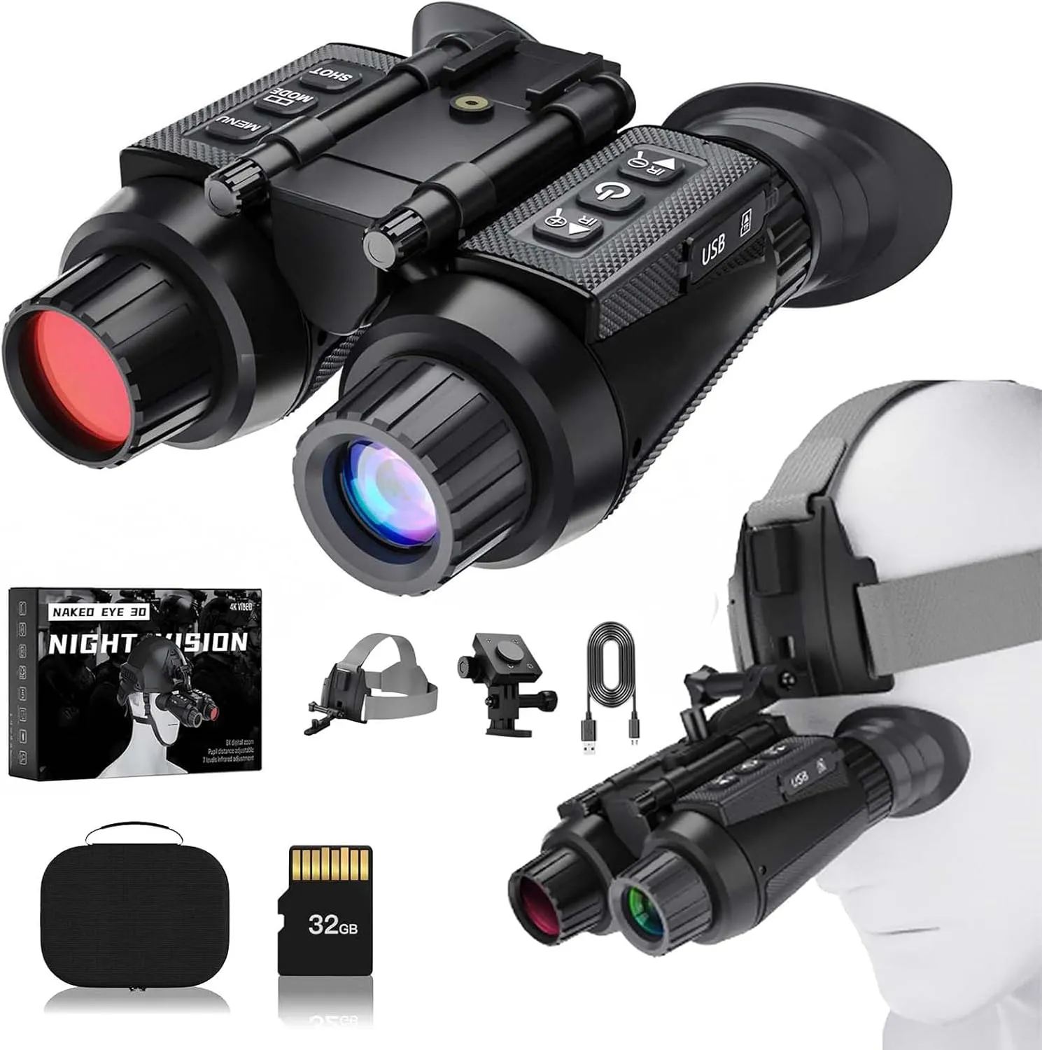 4K Night Vision Goggles Head Mounted, Digital Infrared NVG Night Vision Binoculars for Adults, 984 Ft 8X Digital Zoom, Save Video and 36M Photos, Including 32GB SD Card