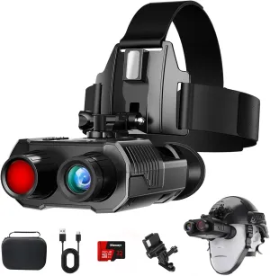 4K Night Vision Goggles Head-Mounted, Rechargeable Digital Infrared Night Vision Binoculars with 3D Naked-Eye Display, 8 X Digital Zoom, Include 32GB SD Card