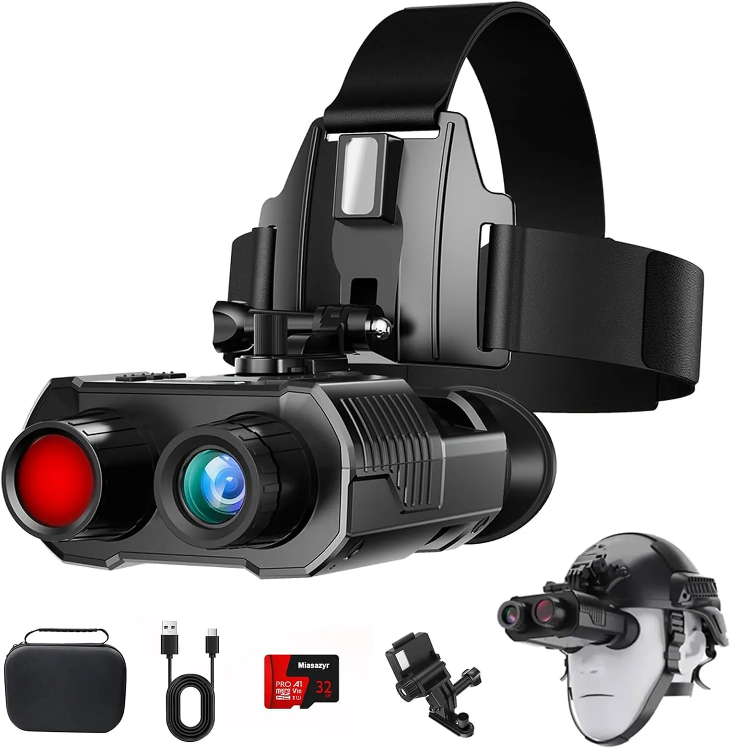 4K Night Vision Goggles Head-Mounted, Rechargeable Digital Infrared Night Vision Binoculars with 3D Naked-Eye Display, 8 X Digital Zoom, Include 32GB SD Card