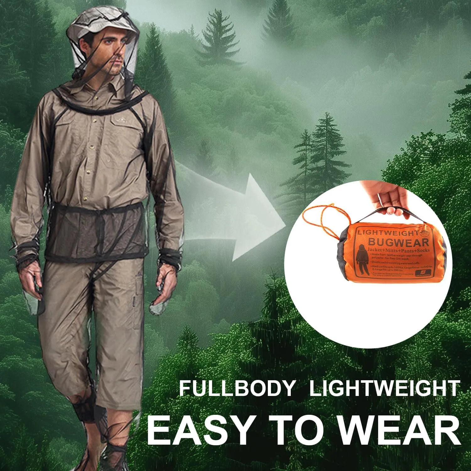 4Pcs Mosquito Suit for Adults, Full Body Mesh Bug Protection Jacket and Pants Set, Outdoor Protection from Bugs