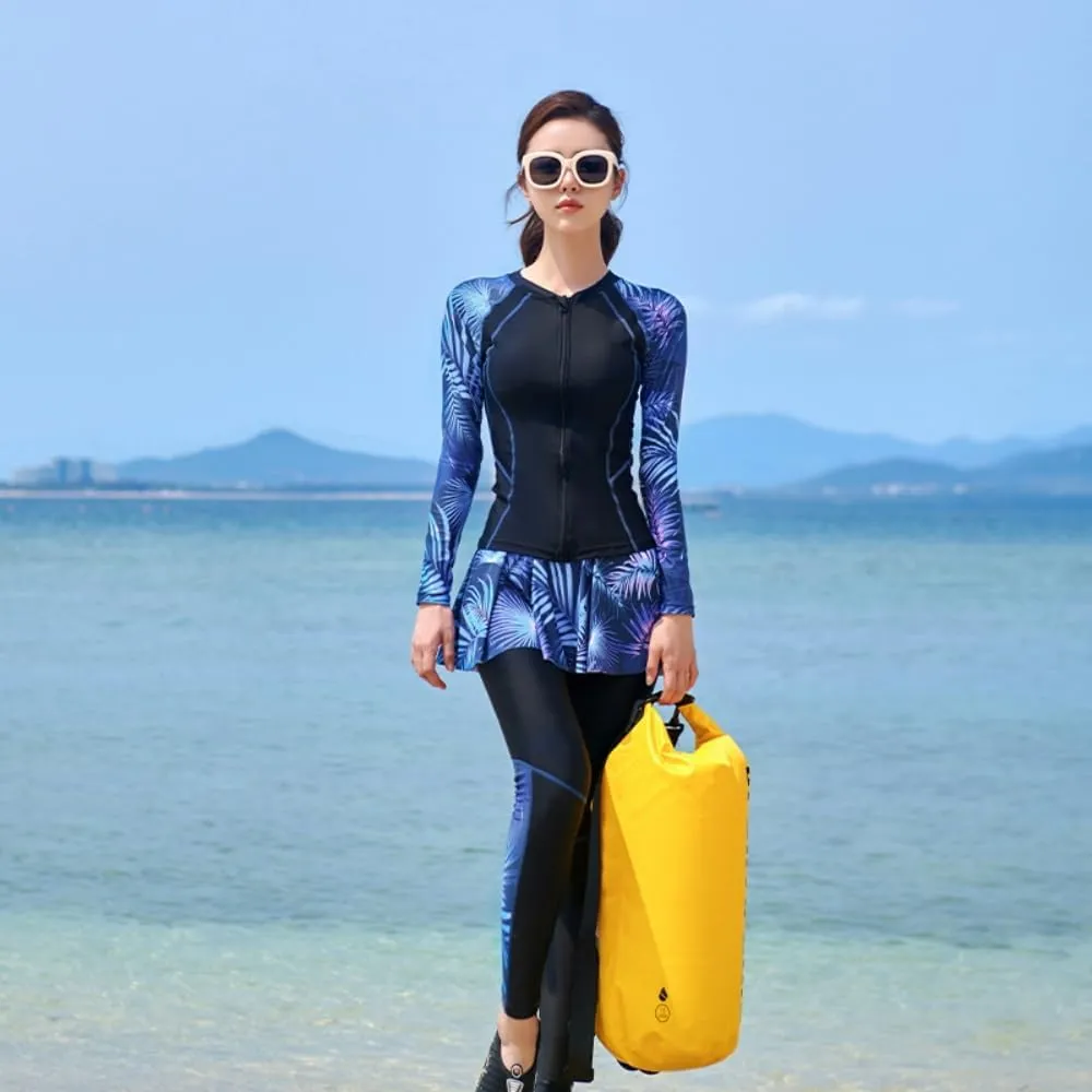 4Pcs/Set Women Burkini Swimsuits Modest Muslim Swimwear Long Sleeve Full Cover Top Swim Pants ​Bathing Suits Wwith Skirts