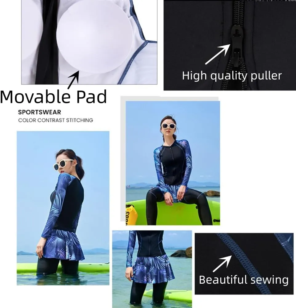 4Pcs/Set Women Burkini Swimsuits Modest Muslim Swimwear Long Sleeve Full Cover Top Swim Pants ​Bathing Suits Wwith Skirts