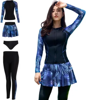 4Pcs/Set Women Burkini Swimsuits Modest Muslim Swimwear Long Sleeve Full Cover Top Swim Pants ​Bathing Suits Wwith Skirts