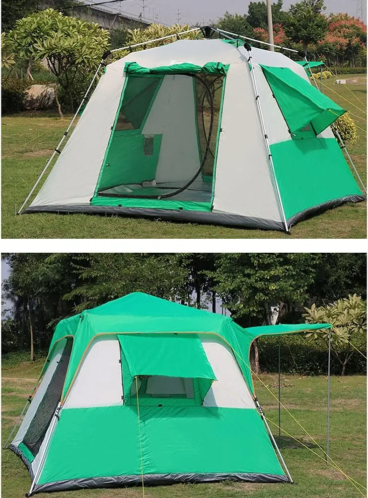5-8 Person Camping Tent Pop Up Tent with Zipped Double Door and Carrying Bag Instant Family Tent for Outdoor Hiking Camping Beach Garden (Green 5) (Green 5) (Green 5)