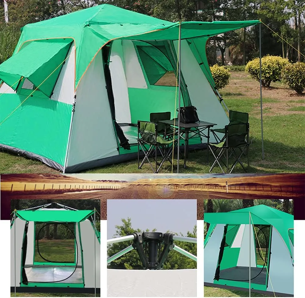 5-8 Person Camping Tent Pop Up Tent with Zipped Double Door and Carrying Bag Instant Family Tent for Outdoor Hiking Camping Beach Garden (Green 5) (Green 5) (Green 5)