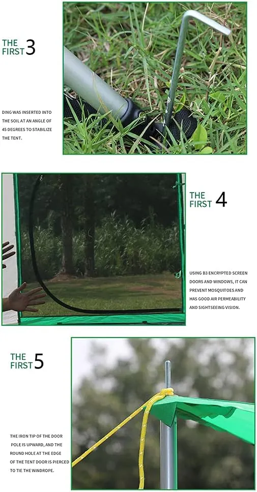5-8 Person Camping Tent Pop Up Tent with Zipped Double Door and Carrying Bag Instant Family Tent for Outdoor Hiking Camping Beach Garden (Green 5) (Green 5) (Green 5)