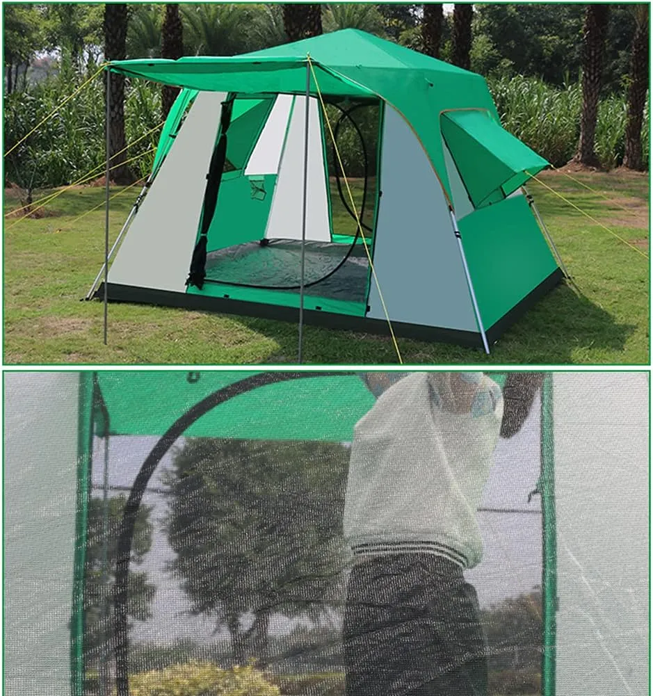 5-8 Person Camping Tent Pop Up Tent with Zipped Double Door and Carrying Bag Instant Family Tent for Outdoor Hiking Camping Beach Garden (Green 5) (Green 5) (Green 5)