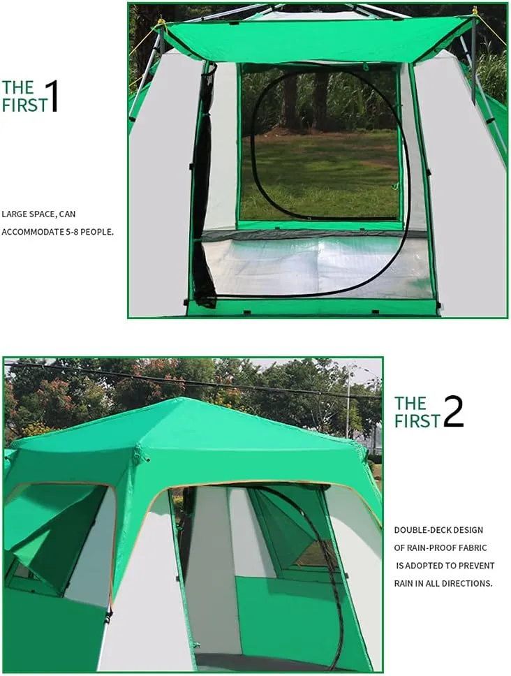 5-8 Person Camping Tent Pop Up Tent with Zipped Double Door and Carrying Bag Instant Family Tent for Outdoor Hiking Camping Beach Garden (Green 5) (Green 5) (Green 5)