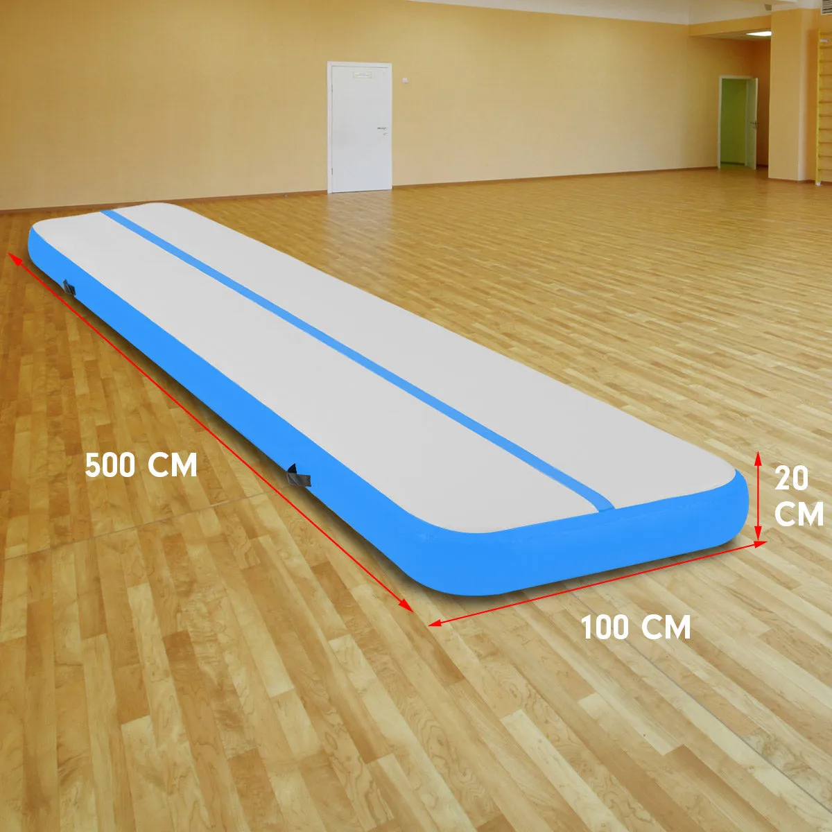 5m Airtrack Tumbling Mat Gymnastics Exercise 20cm Air Track - Blue