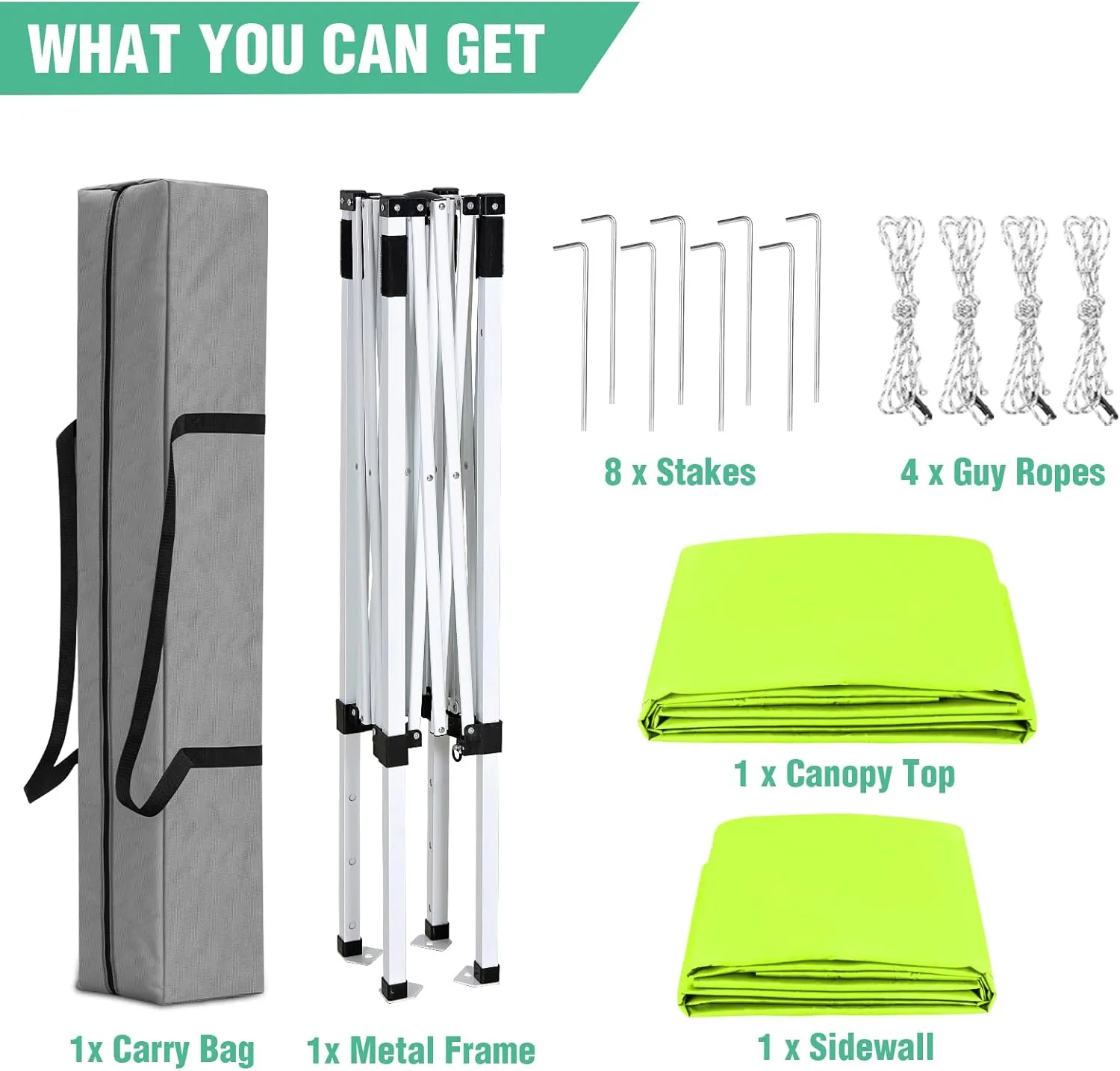 5'x5' Pop up Canopy Tent with One Removable Sidewall, Instant Easy Set up Outdoor Canopy Commercial Sun Shelter with Carry Bag, Neon Green