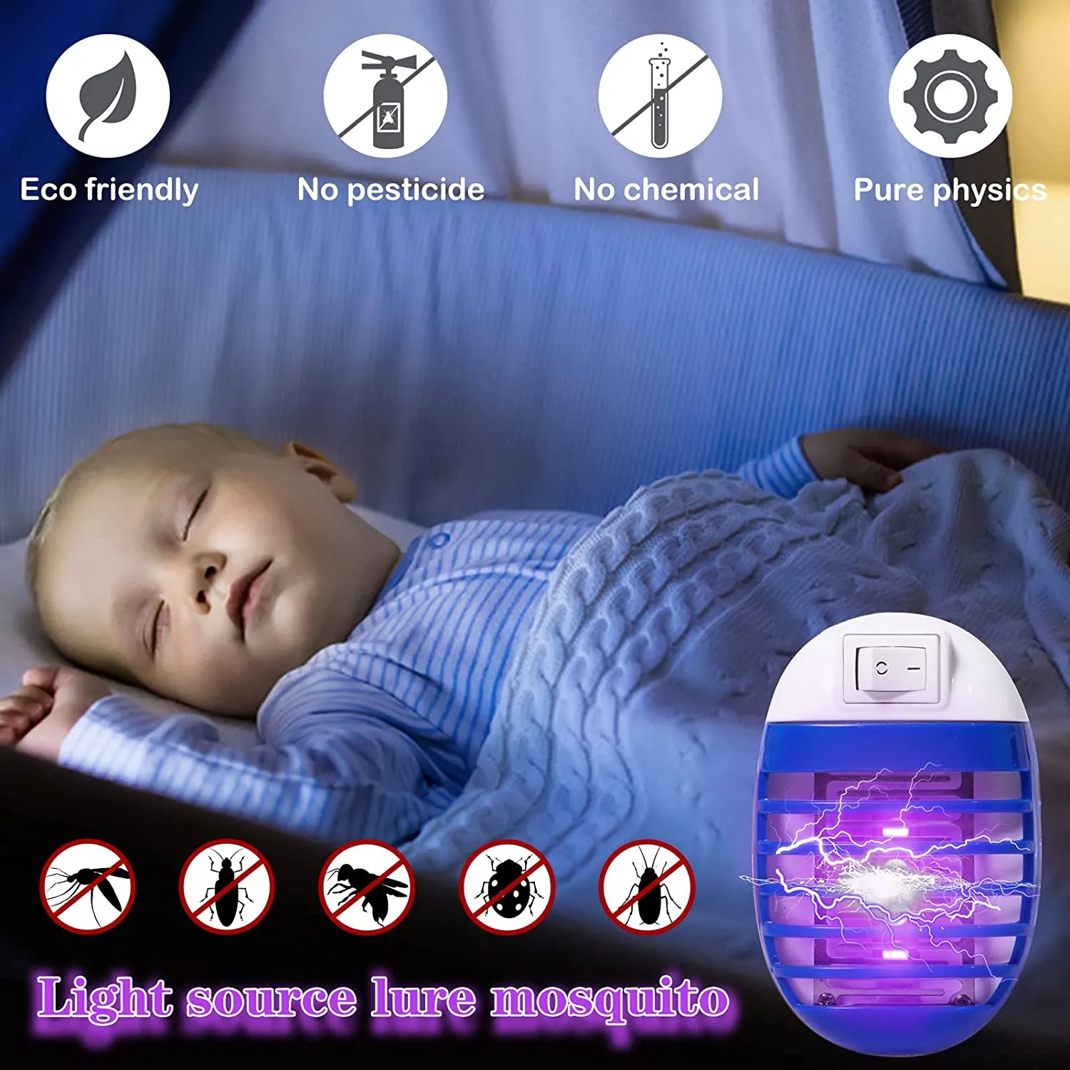 6 Pack Bug Zapper Indoor Mosquito Zapper, Fly Zapper Electronic Mosquito Killer with LED Light for Patio, Bedroom, Kitchen, Office