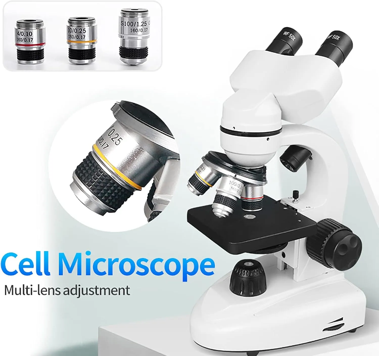 6000X-20000X Biological Microscope, Optical Binocular Microscope, with Wide-Field 10X and 50X Eyepieces, Student Cell Experiment, with Storage Bag,20000X