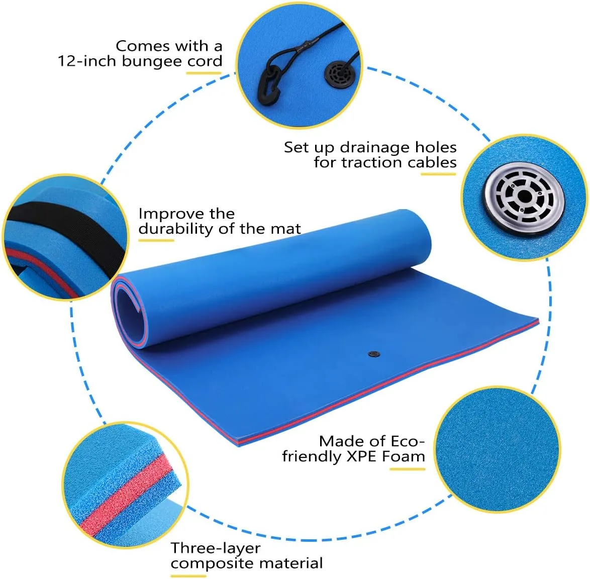6/9/12/18 Ft Floating Mat, Lily Pad Floating Mat, Water Mat for 1-9 Adults, Floating Pad for Lake, 3-Layer Tear-Resistant XPE Foam for Boat, Beach, Ocean, Pool, Lake