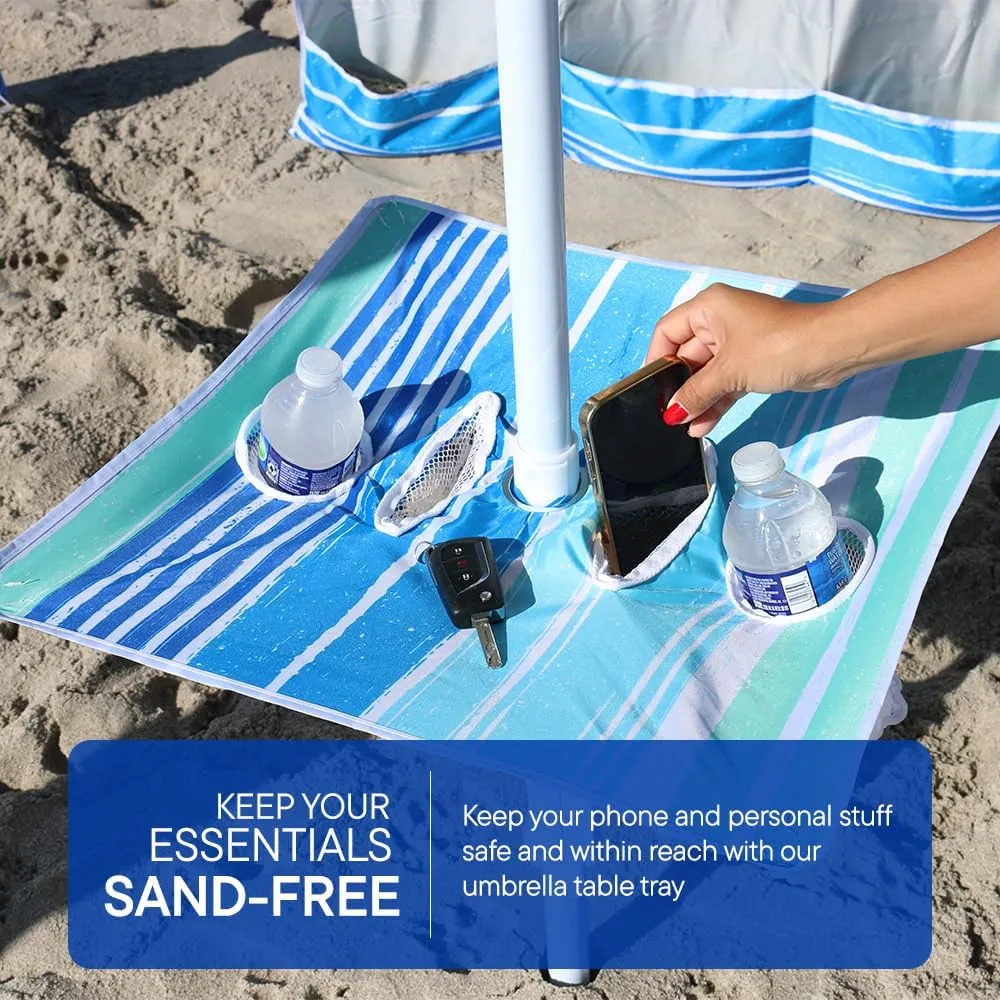 6x6 Easy Up Cabana - Sun Shelter with Privacy Wall, Canopy Includes Umbrella Table Tray, Towel Hanger, and Sand Anchor Shade (Beach Stripes)