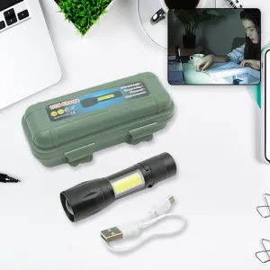 7526 Led Flashlight Rechargeable Usb Mini Torch Ultra Brightest Zoom Flash Light Handheld Pocket Compact Portable Tiny Lamp With Cob Side Lantern High Power Tactical Travel Emergency Flashlights