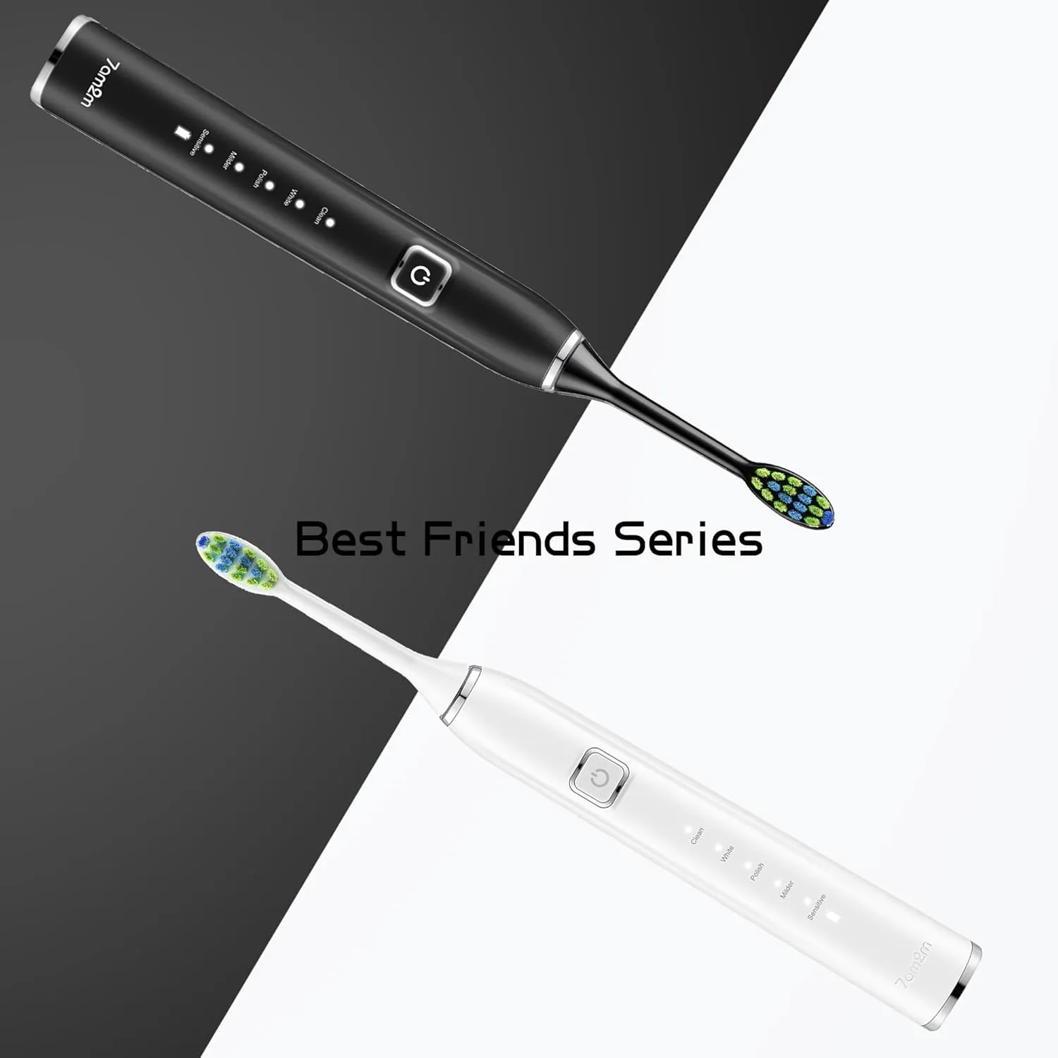 7AM2M Sonic Electric Toothbrush with 6 Brush Heads for Adults and Kids, One Charge for 90 Days, Wireless Fast Charge, 5 Modes with 2 Minutes Built in Smart Timer, Electric Toothbrushes (Black&White)