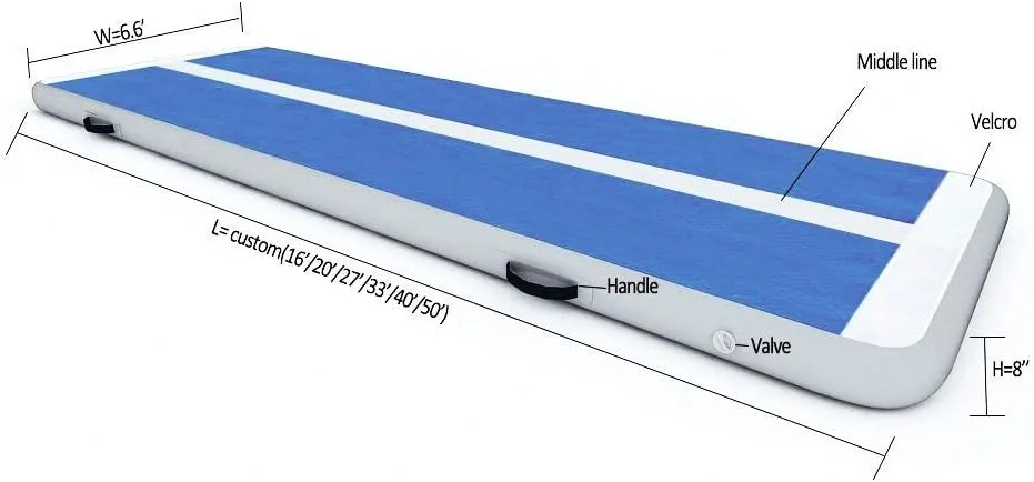 8 Inch Thick 27ft /30ft/40ft/50ft Inflatable Air Mat Tumble Track Gymnastic Air Floor Mat with Electric Pump For Home Edition