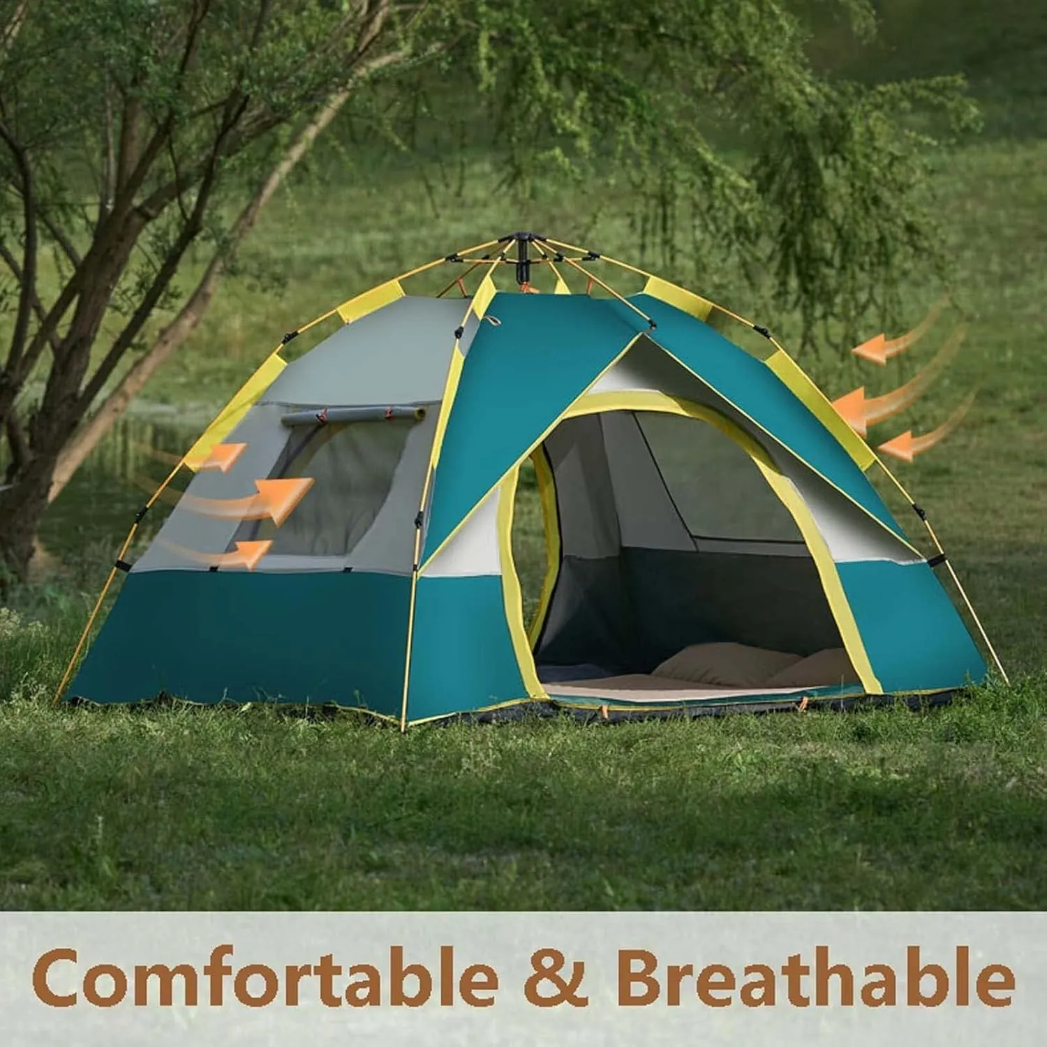 83x59x55 Inch Pop-Up Camping Tent for 2-3 Persons, Waterproof & Windproof Family Tent with Instant Setup, Blackout Top Rainfly, Lightweight Outdoor Portable Tent for Hiking, Backpacking & Camping