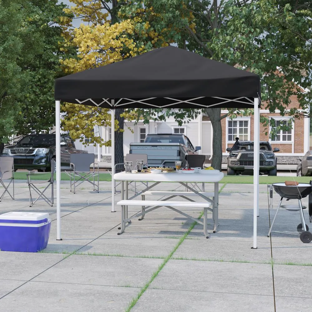 8'x8' Black Outdoor Pop Up Event Slanted Leg Canopy Tent with Carry Bag - Flash Furniture