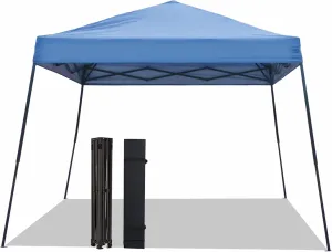 8X8 FT Pop Up Canopy Tent, Outdoor Instant Slant Legs Sun Shelter with Carrying Bag Portable for Patio Deck Garden and Beach(Blue)