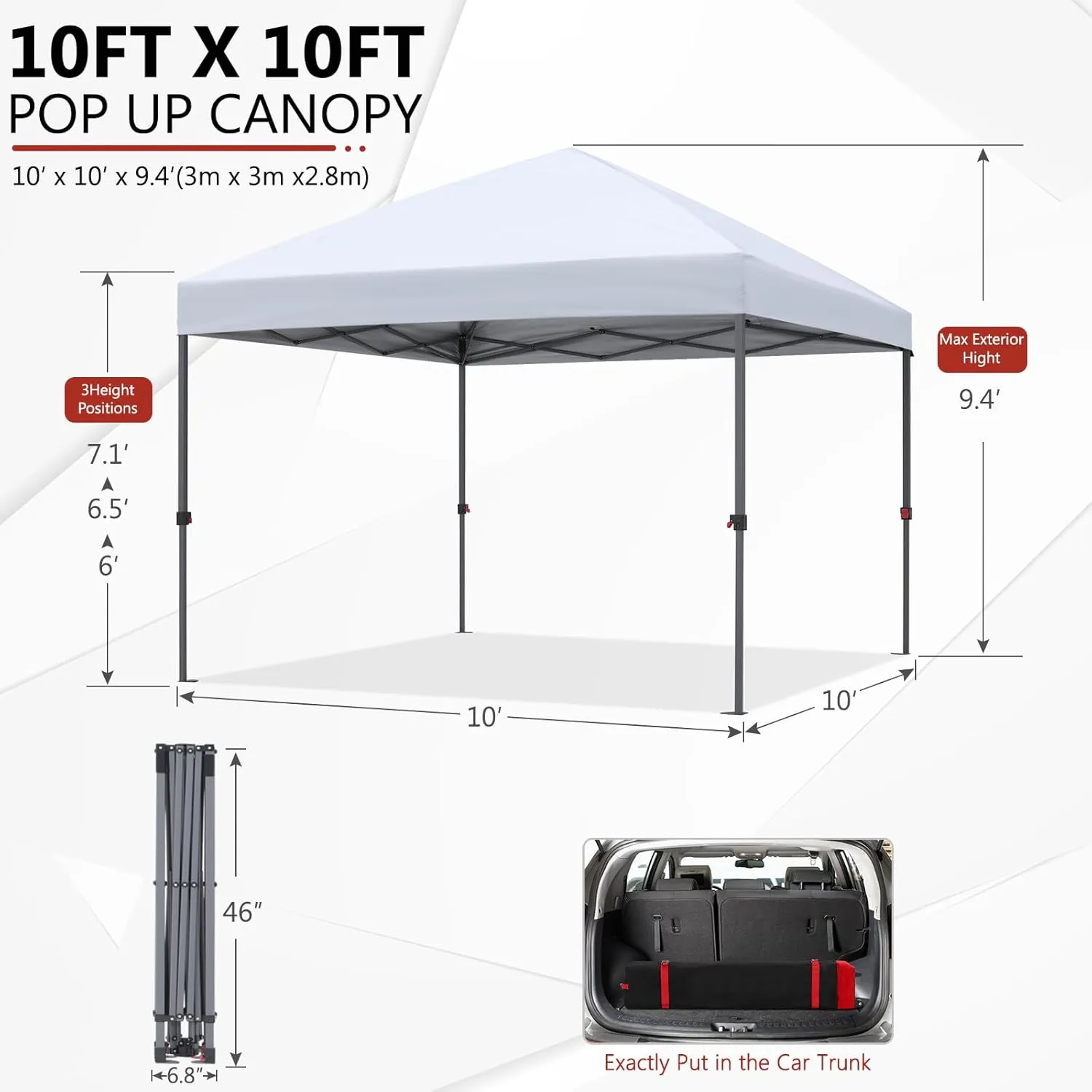 ABCCANOPY Pop Up Canopy - Outdoor Patio Portable Canopy Tent Heavy Duty for Backyard and Deck with 4 Sandbags(White, 10x10)