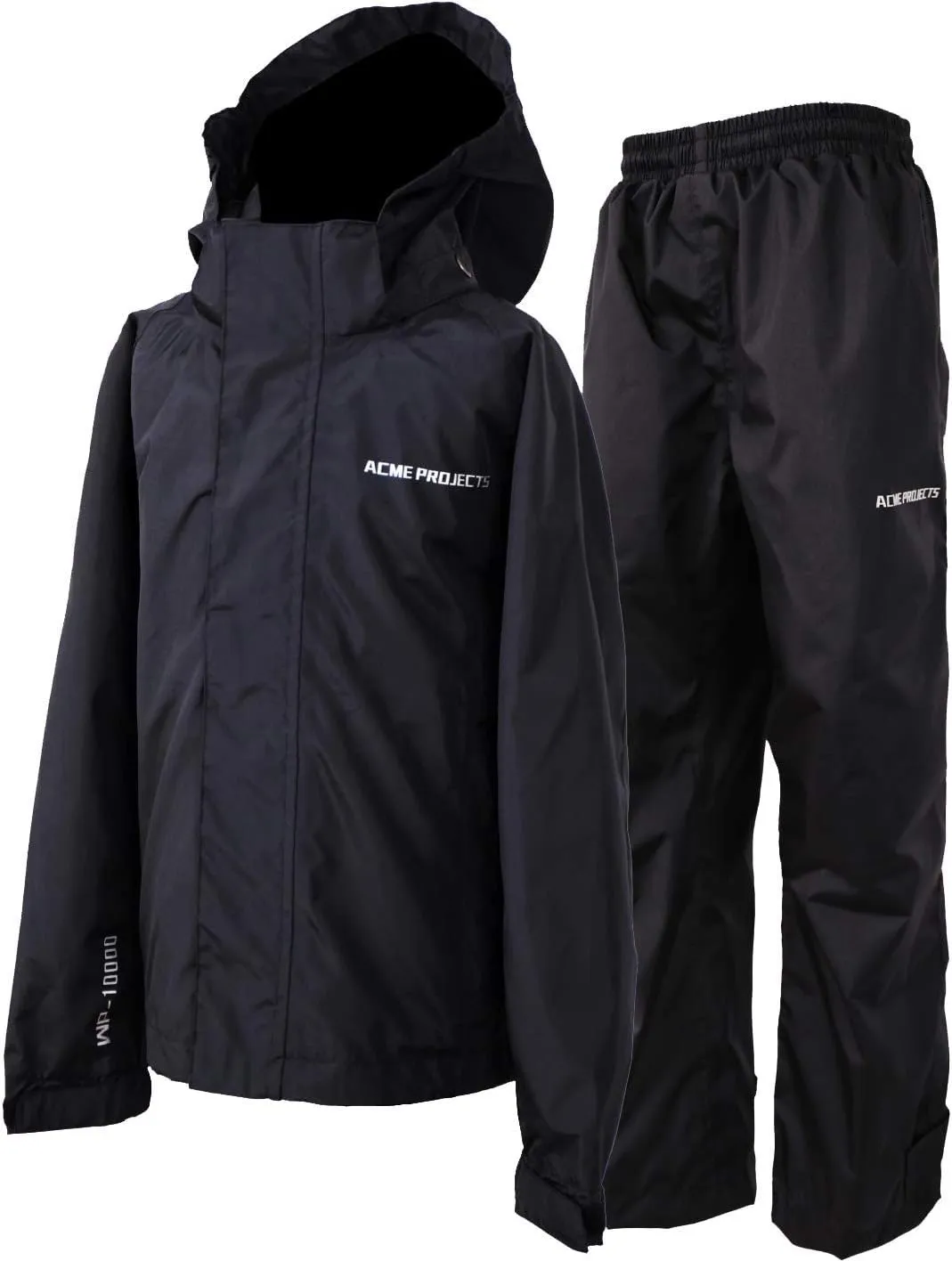 Acmelogy Rain Suit (Jacket   Pants), 100% Waterproof, Breathable, Taped Seam, 10000mm/3000gm, YKK Zipper (Kid's, 8, Black)