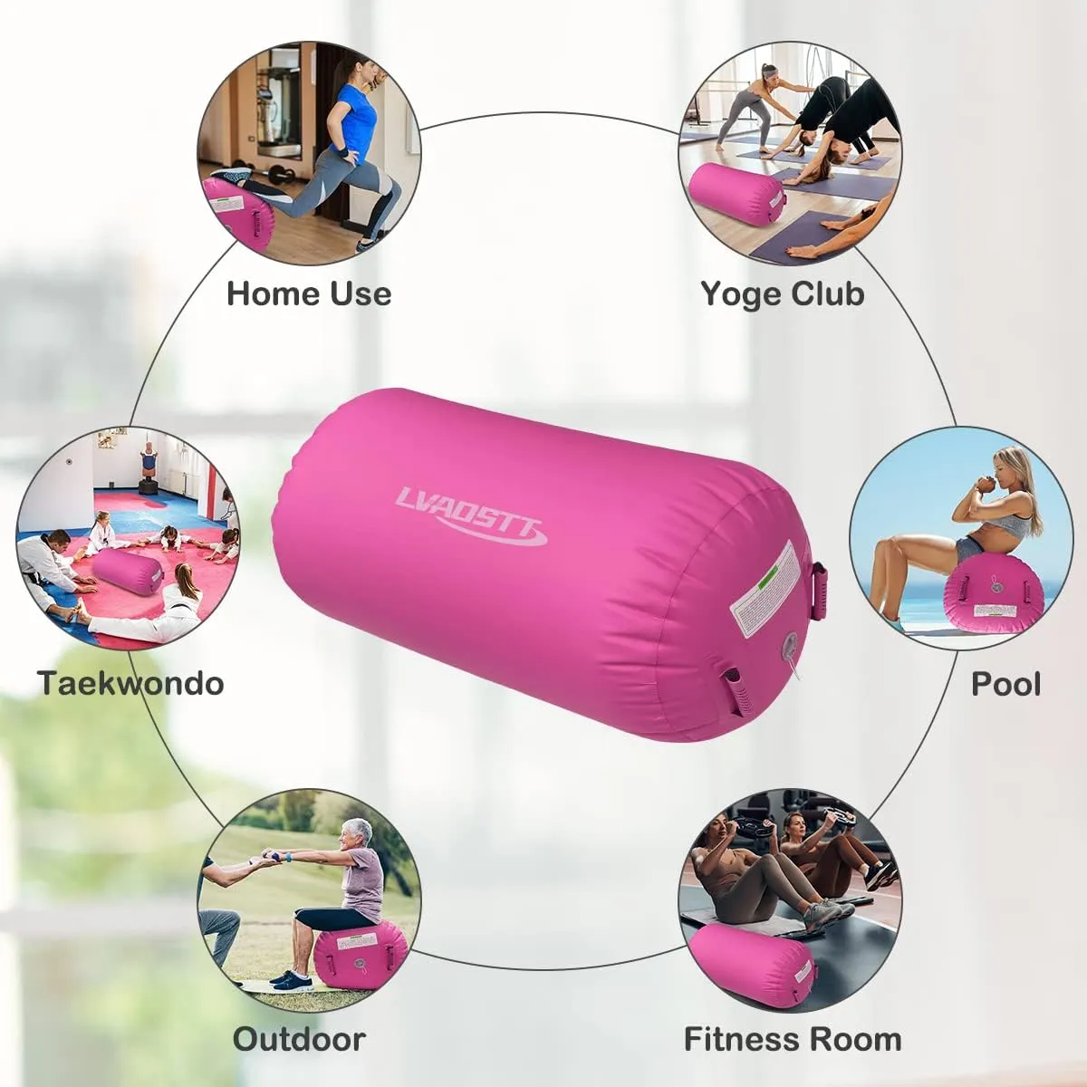 Air Barrel Gymnastics Roller Air Spot, Inflatable Tumbling Mat Tumble Track Gymnastic Equipment Balance Cylinder with Pump for Yoga Cheerleading Home Use Gym