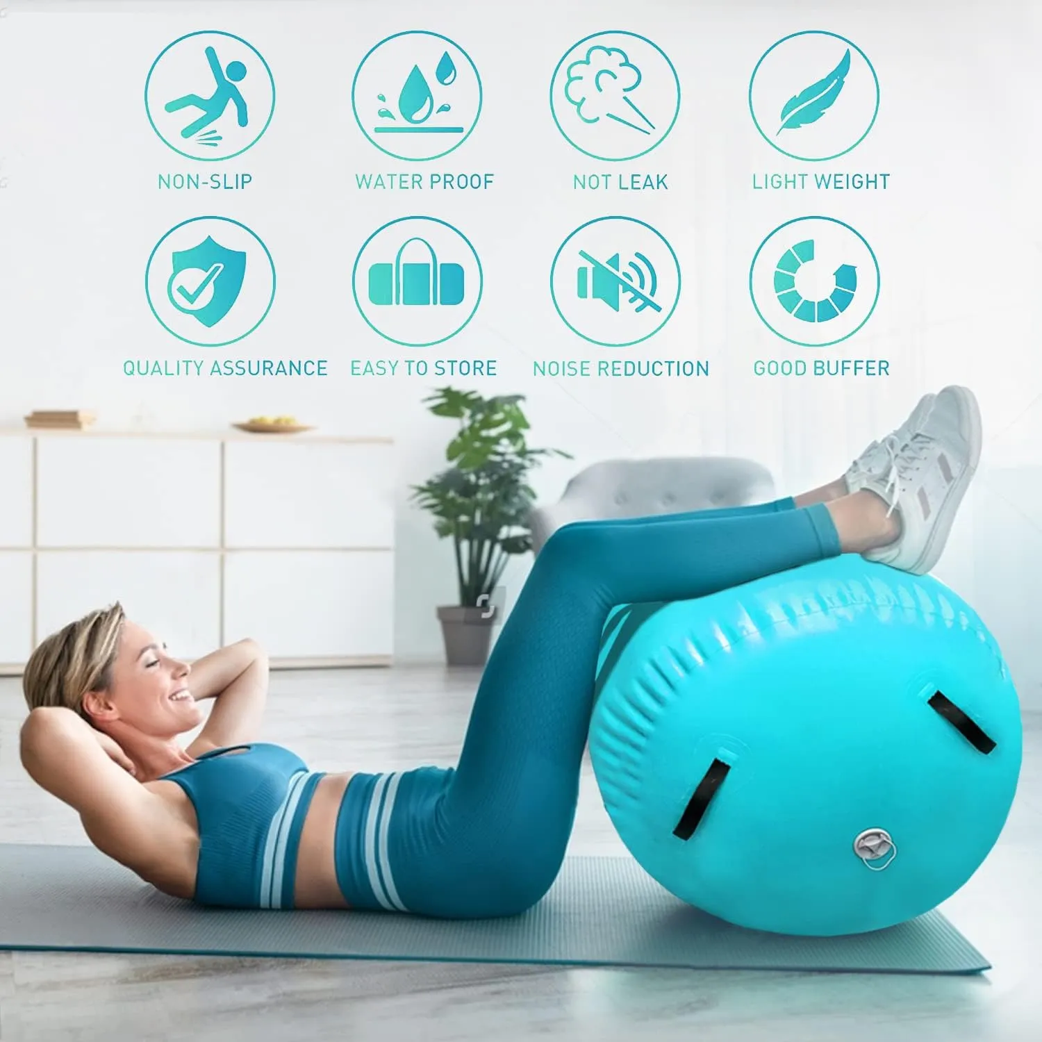Air Barrel Gymnastics Roller Inflatable Tumbling Mat, Back Handspring Training Air Mat Tumble Track Gymnastics Equipment For Home Use, Gym Training, Yoga Balance Exercise, Cheerleading with Electric Pump
