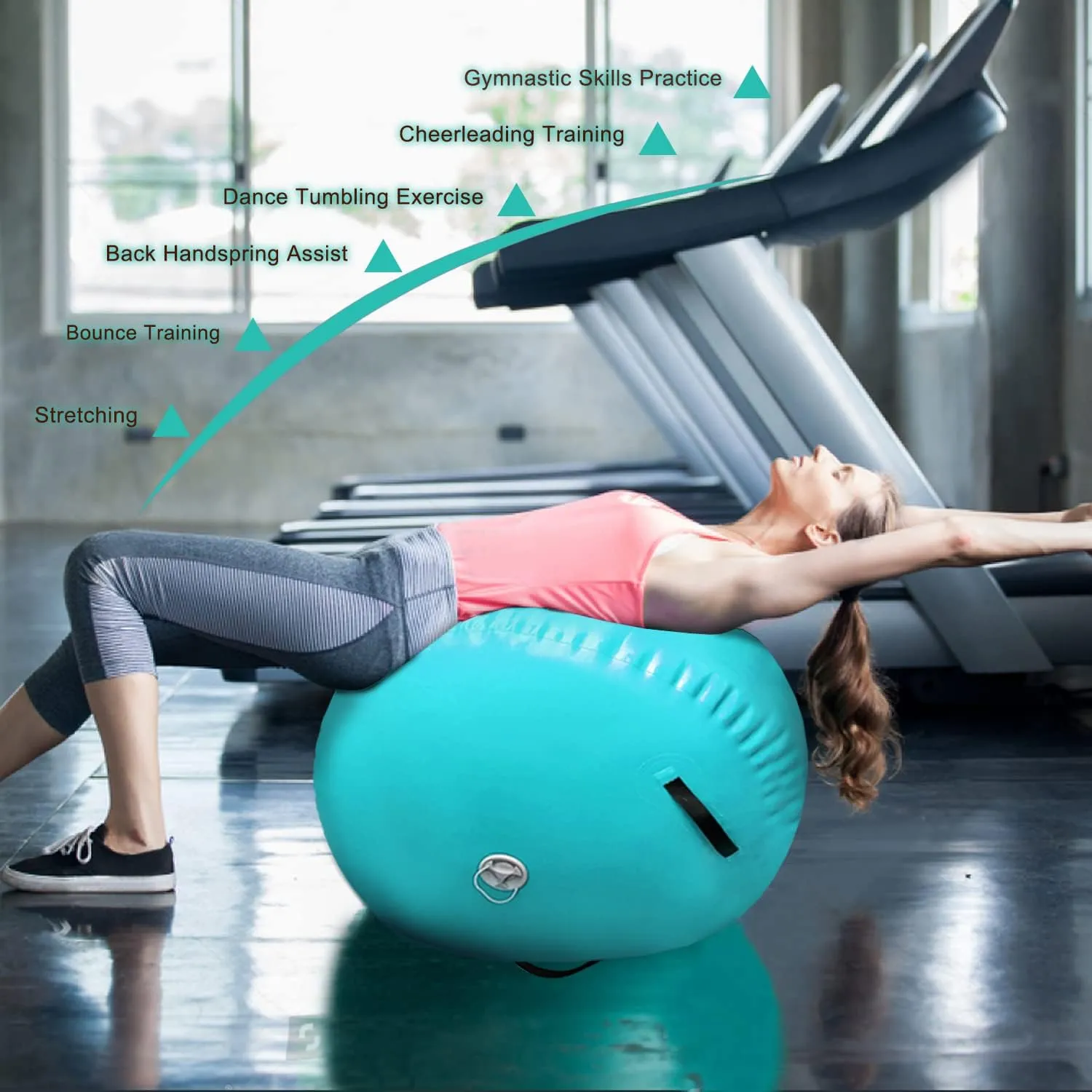 Air Barrel Gymnastics Roller Inflatable Tumbling Mat, Back Handspring Training Air Mat Tumble Track Gymnastics Equipment For Home Use, Gym Training, Yoga Balance Exercise, Cheerleading with Electric Pump