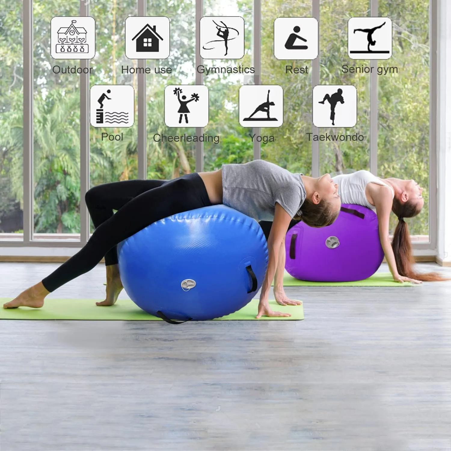 Air Barrel Gymnastics Roller Inflatable Tumbling Mat, Back Handspring Training Air Mat Tumble Track Gymnastics Equipment For Home Use, Gym Training, Yoga Balance Exercise, Cheerleading with Electric Pump