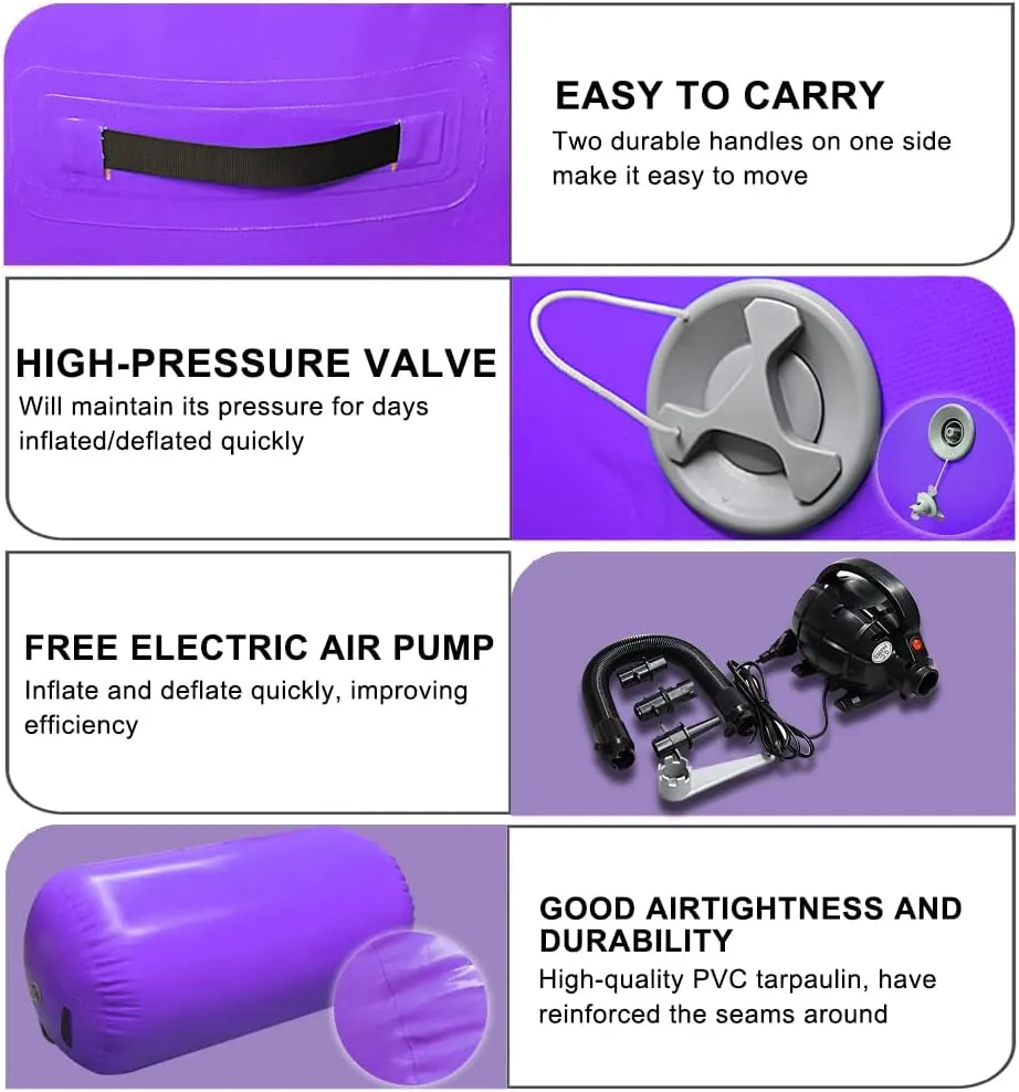 Air Barrel Gymnastics Roller Inflatable Tumbling Mat, Back Handspring Training Air Mat Tumble Track Gymnastics Equipment For Home Use, Gym Training, Yoga Balance Exercise, Cheerleading with Electric Pump