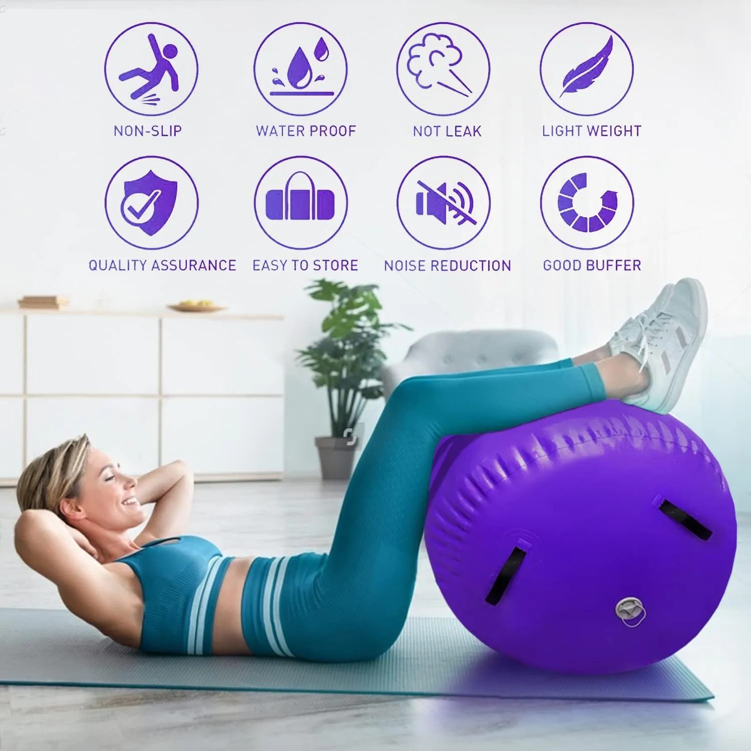 Air Barrel Gymnastics Roller Inflatable Tumbling Mat, Back Handspring Training Air Mat Tumble Track Gymnastics Equipment For Home Use, Gym Training, Yoga Balance Exercise, Cheerleading with Electric Pump