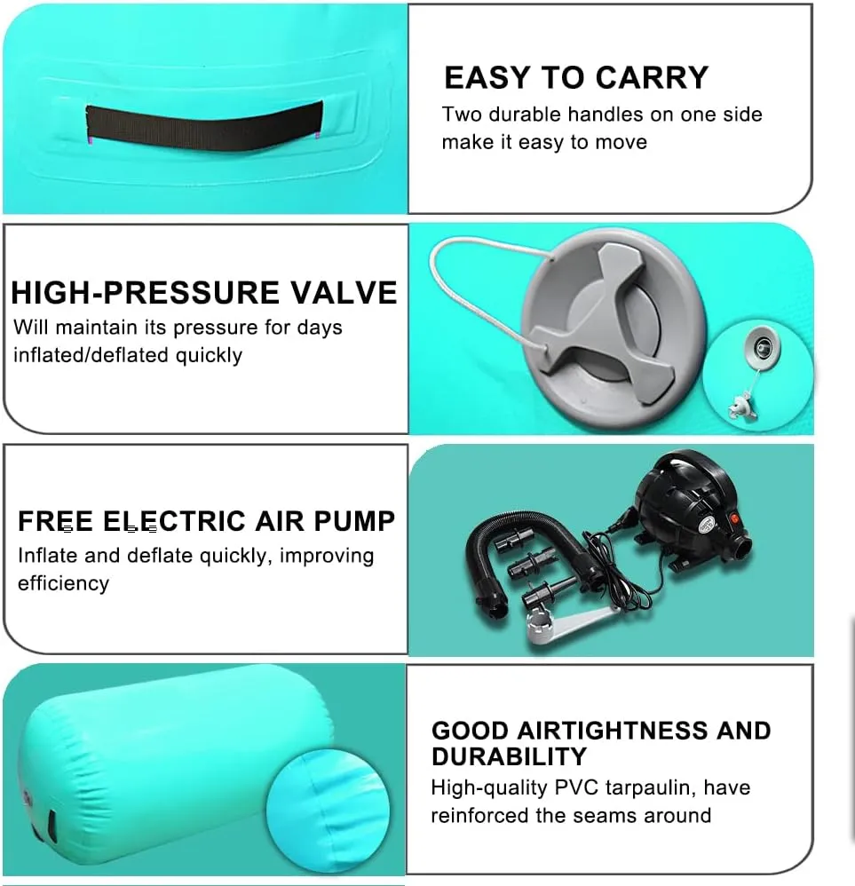 Air Barrel Gymnastics Roller Inflatable Tumbling Mat, Back Handspring Training Air Mat Tumble Track Gymnastics Equipment For Home Use, Gym Training, Yoga Balance Exercise, Cheerleading with Electric Pump
