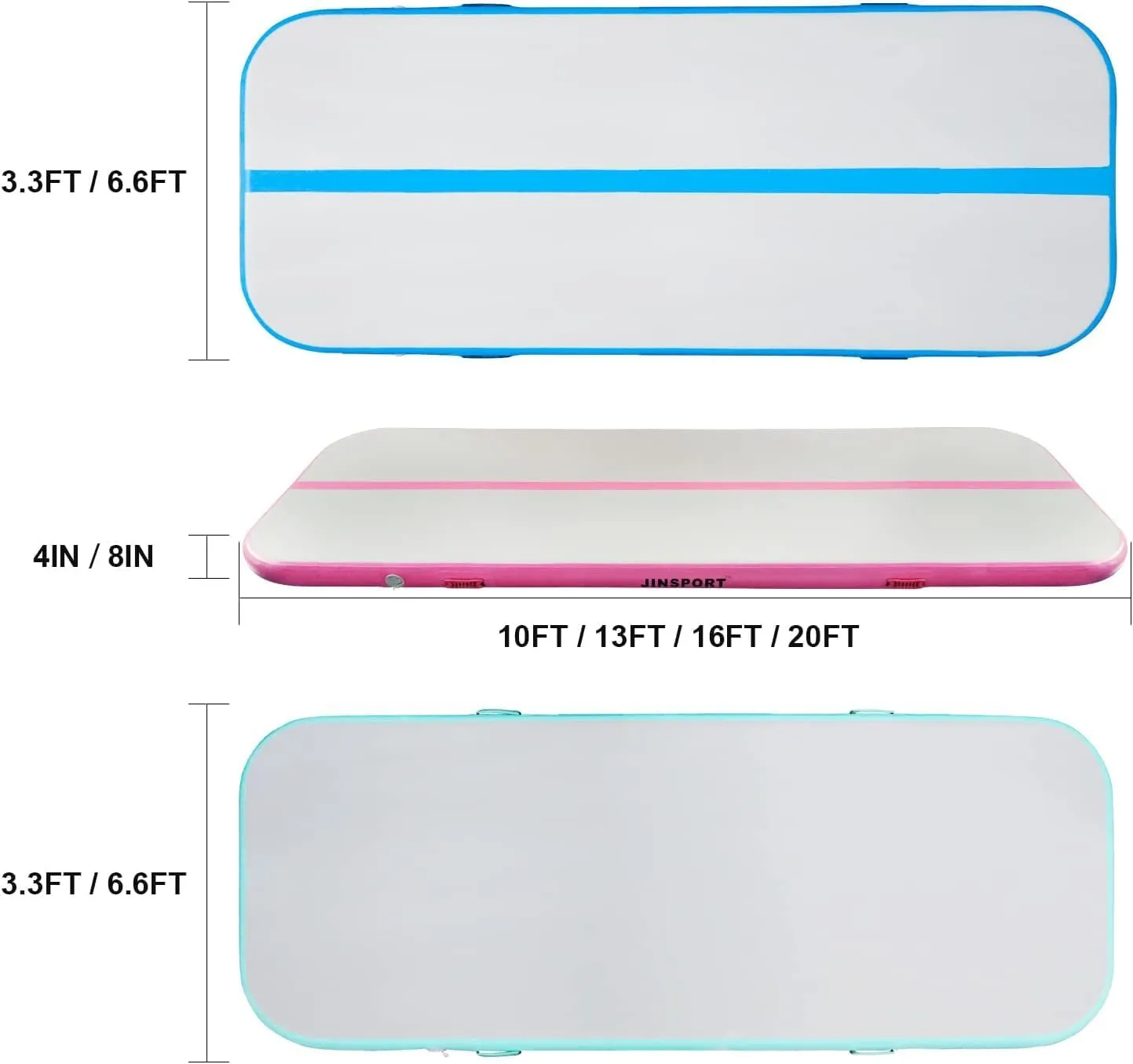 Air Mat Gymnastics Track for Tumbling, 10FT/13FT/16FT/20FT Cheer Mat with Electric Air Pump, Inflatable Tumble Thick Pad, Cartwheel Crash Balance for Home, Kids, Girls (Green/Pink/Blue)