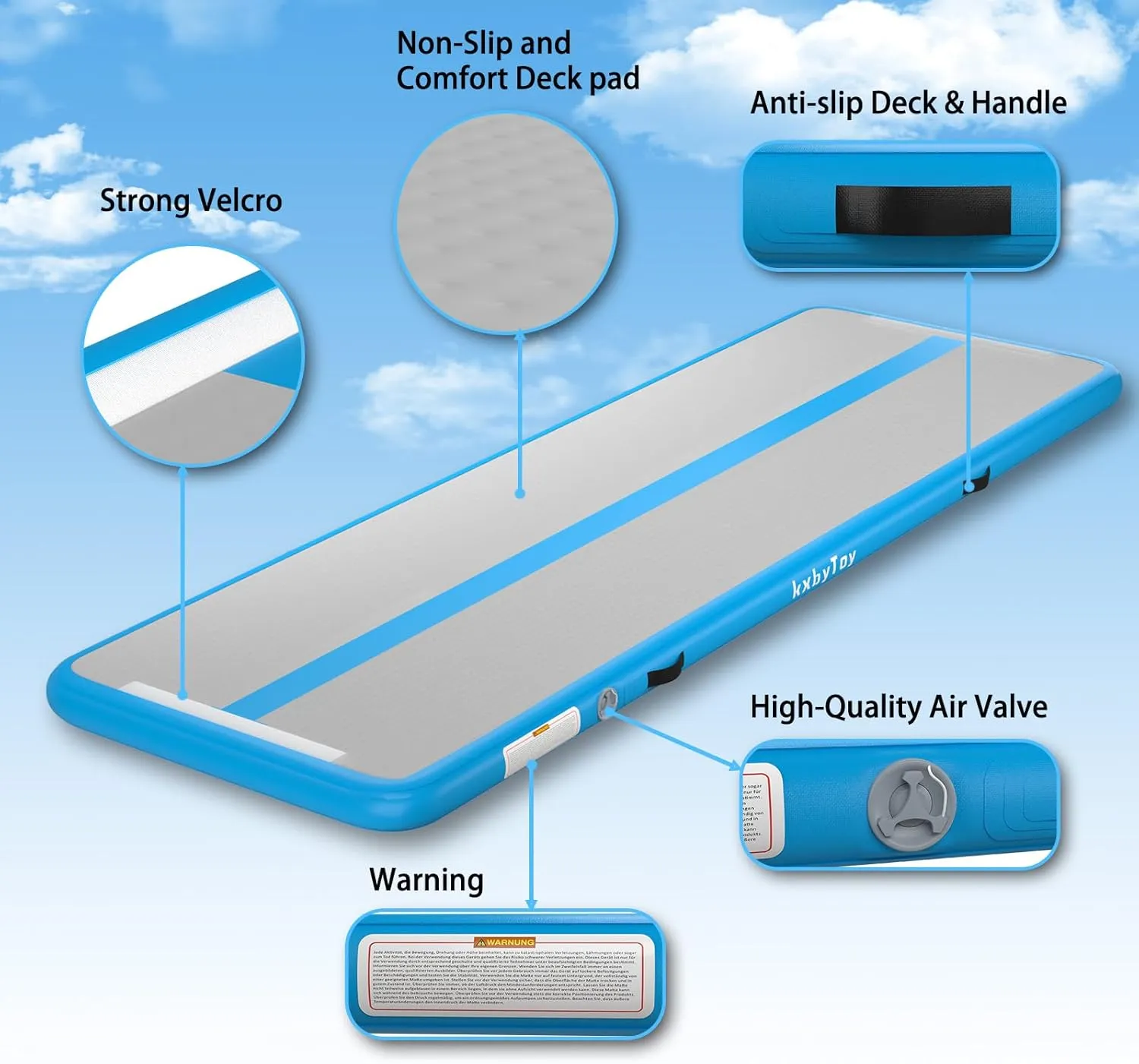 Air Mat Tumble Track 4 inches Thickness Inflatable Gymnastics Mat for Home Use/Training/Cheerleading/Yoga 10/13/16/20ft with Electric Air Pump