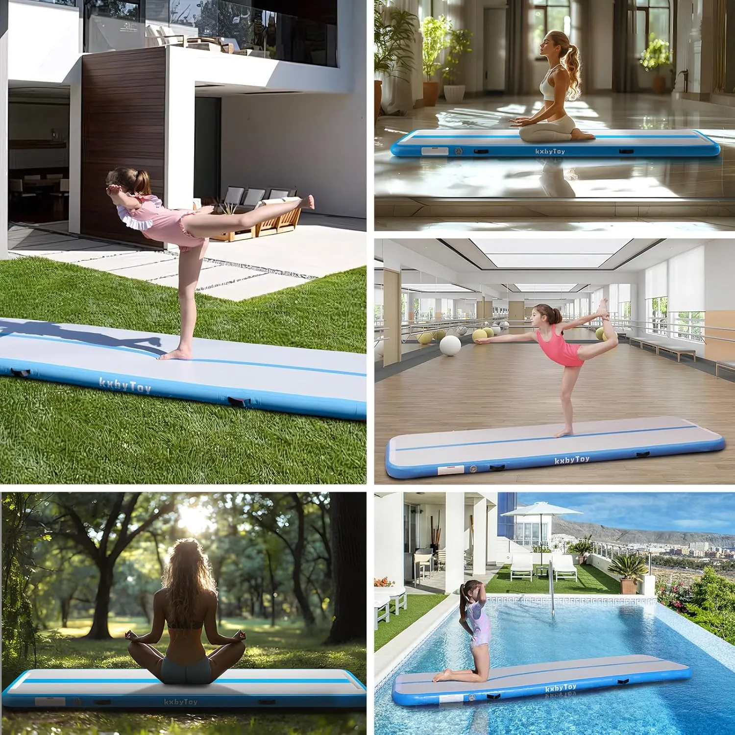 Air Mat Tumble Track 4 inches Thickness Inflatable Gymnastics Mat for Home Use/Training/Cheerleading/Yoga 10/13/16/20ft with Electric Air Pump