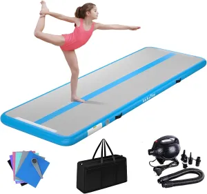 Air Mat Tumble Track 4 inches Thickness Inflatable Gymnastics Mat for Home Use/Training/Cheerleading/Yoga 10/13/16/20ft with Electric Air Pump