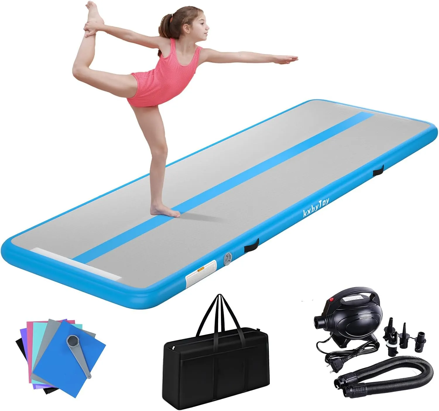 Air Mat Tumble Track 4 inches Thickness Inflatable Gymnastics Mat for Home Use/Training/Cheerleading/Yoga 10/13/16/20ft with Electric Air Pump