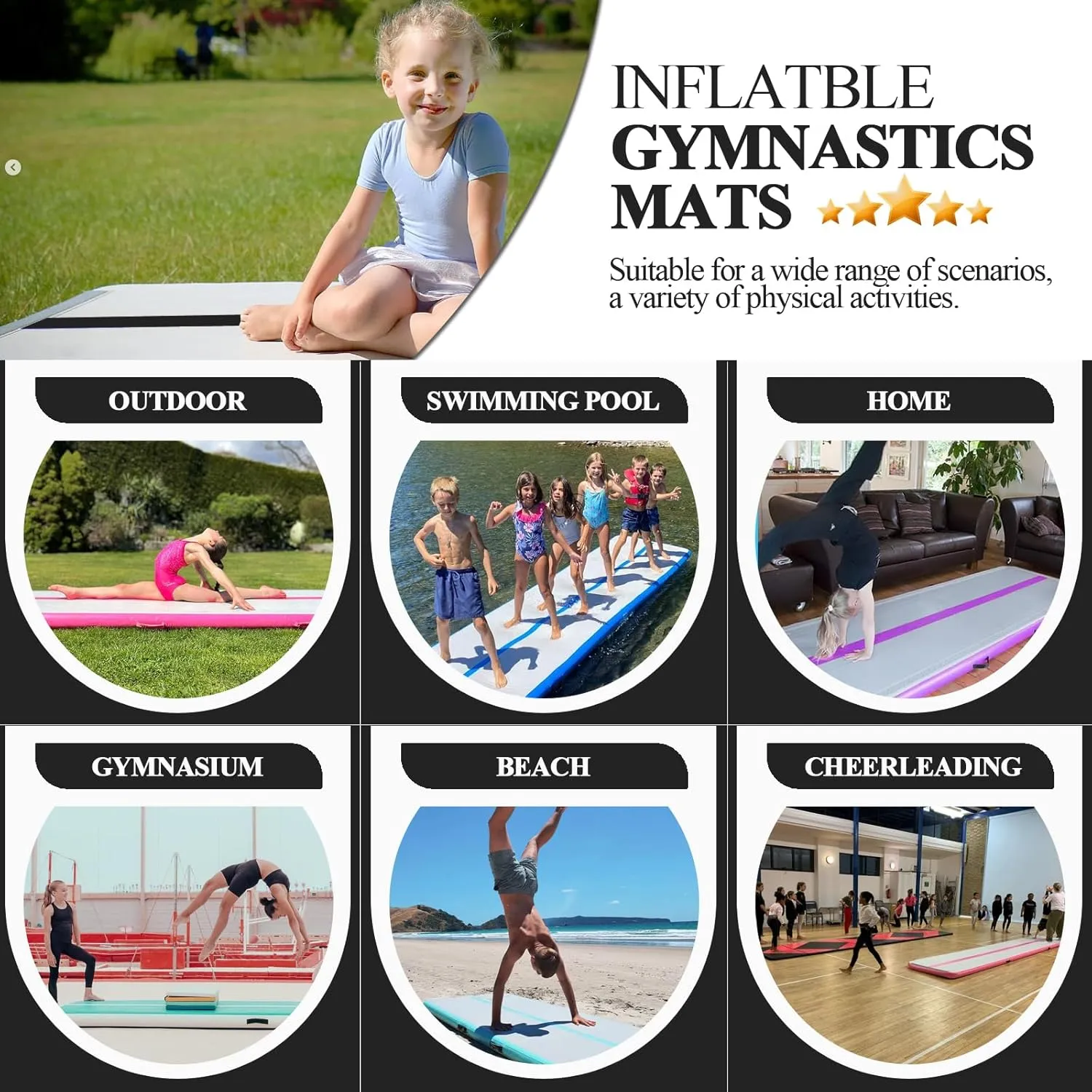 Air Mat Tumble Track, Gymnastics Mats Tumbling Track with Electric Air Pump for Home Use Cheerleading Training Kids Gym Yoga
