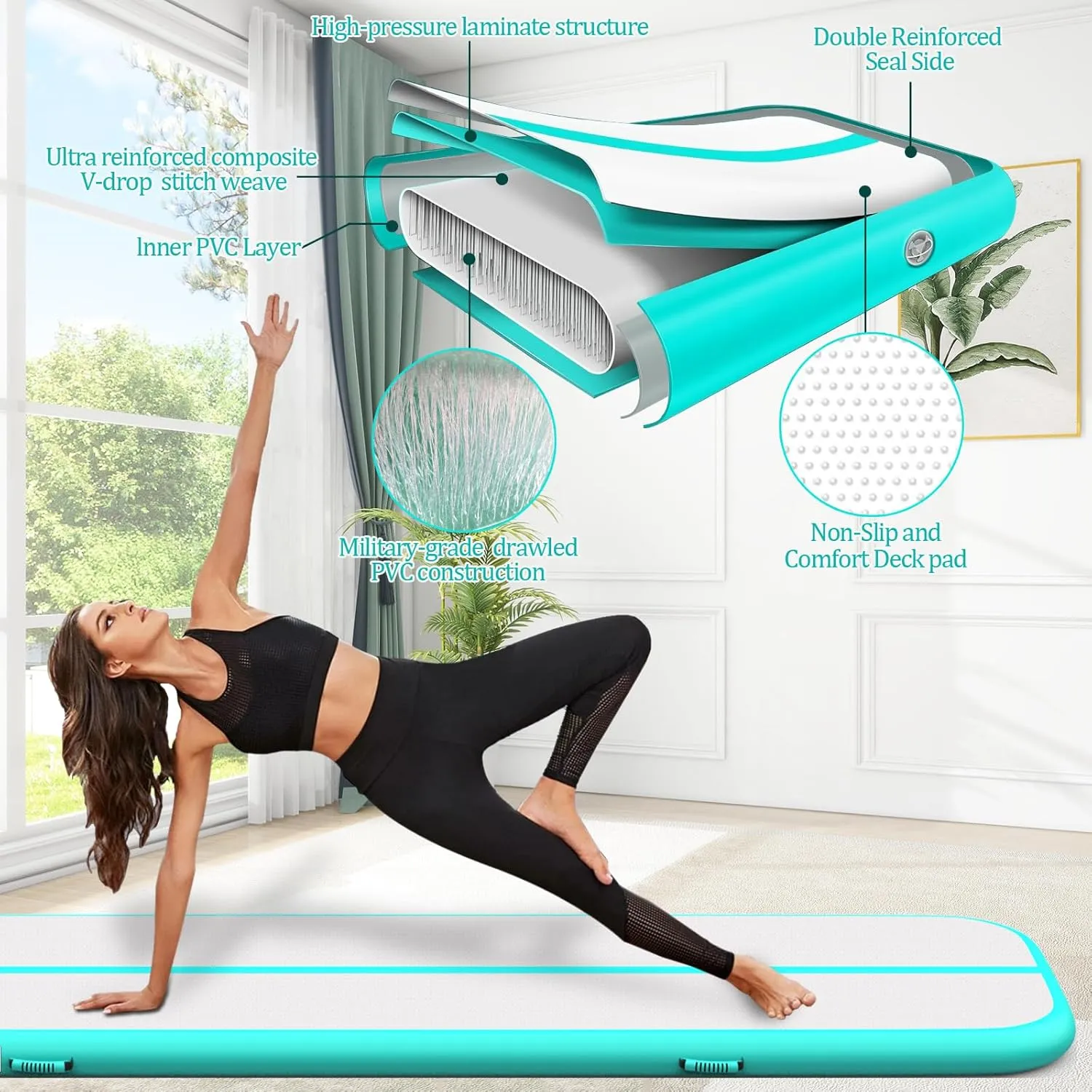 Air Mat Tumble Track, Gymnastics Mats Tumbling Track with Electric Air Pump for Home Use Cheerleading Training Kids Gym Yoga