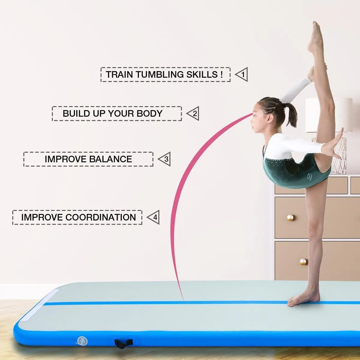 Air Mat Tumble Track, Gymnastics Mats Tumbling Track with Electric Air Pump for Home Use Cheerleading Training Kids Gym Yoga