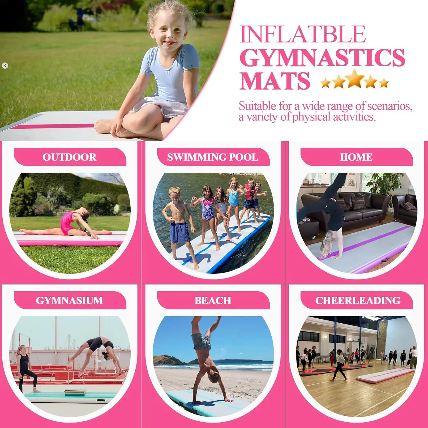 Air Mat Tumble Track, Gymnastics Mats Tumbling Track with Electric Air Pump for Home Use Cheerleading Training Kids Gym Yoga