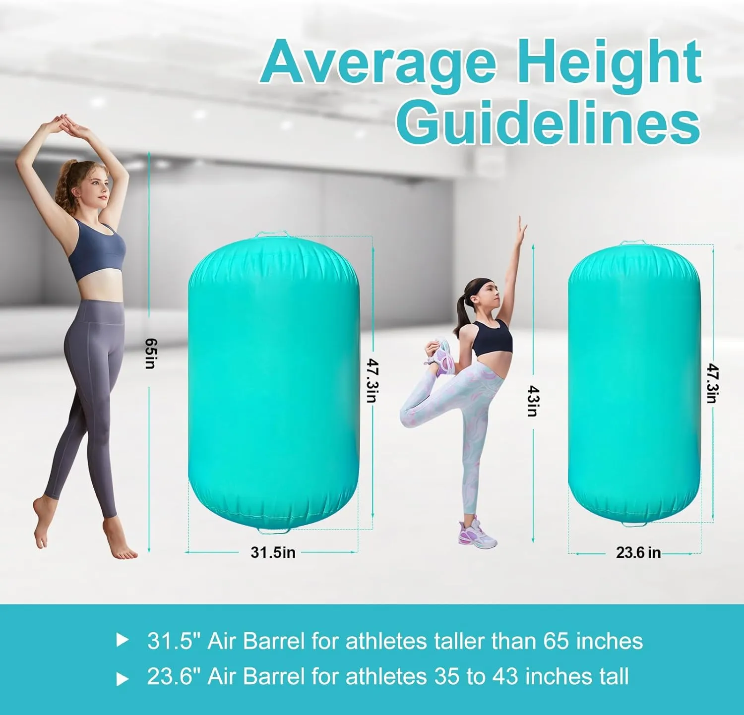 Air Roller Gymnastics Barrel, Air Track Tumbling Mat Equipment Inflatable Barrel Roller Back Handspring Trainer with Manual Pump for Yoga Cheerleading Home Gym Use
