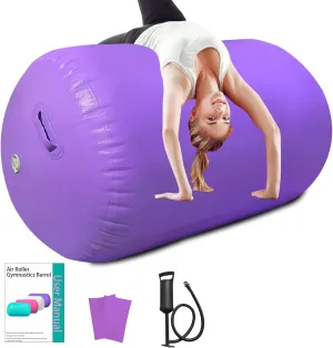 Air Roller Gymnastics Barrel, Air Track Tumbling Mat Equipment Inflatable Barrel Roller Back Handspring Trainer with Manual Pump for Yoga Cheerleading Home Gym Use