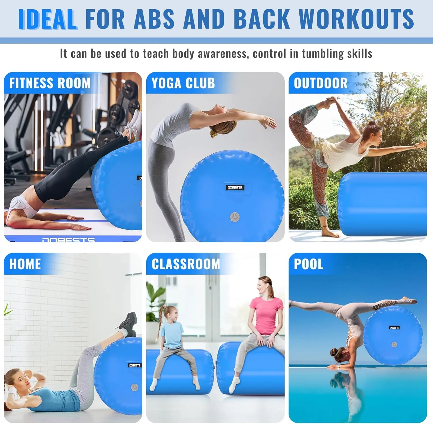 Air Roller Gymnastics Barrel Back Handspring Trainer Tumbling Barrel Yoga Barrel Mat with Electric Air Pump