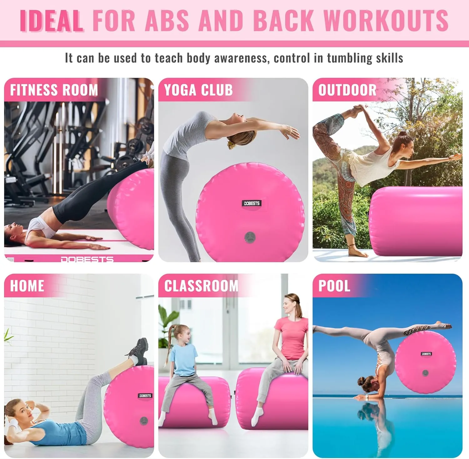 Air Roller Gymnastics Barrel Back Handspring Trainer Tumbling Barrel Yoga Barrel Mat with Electric Air Pump
