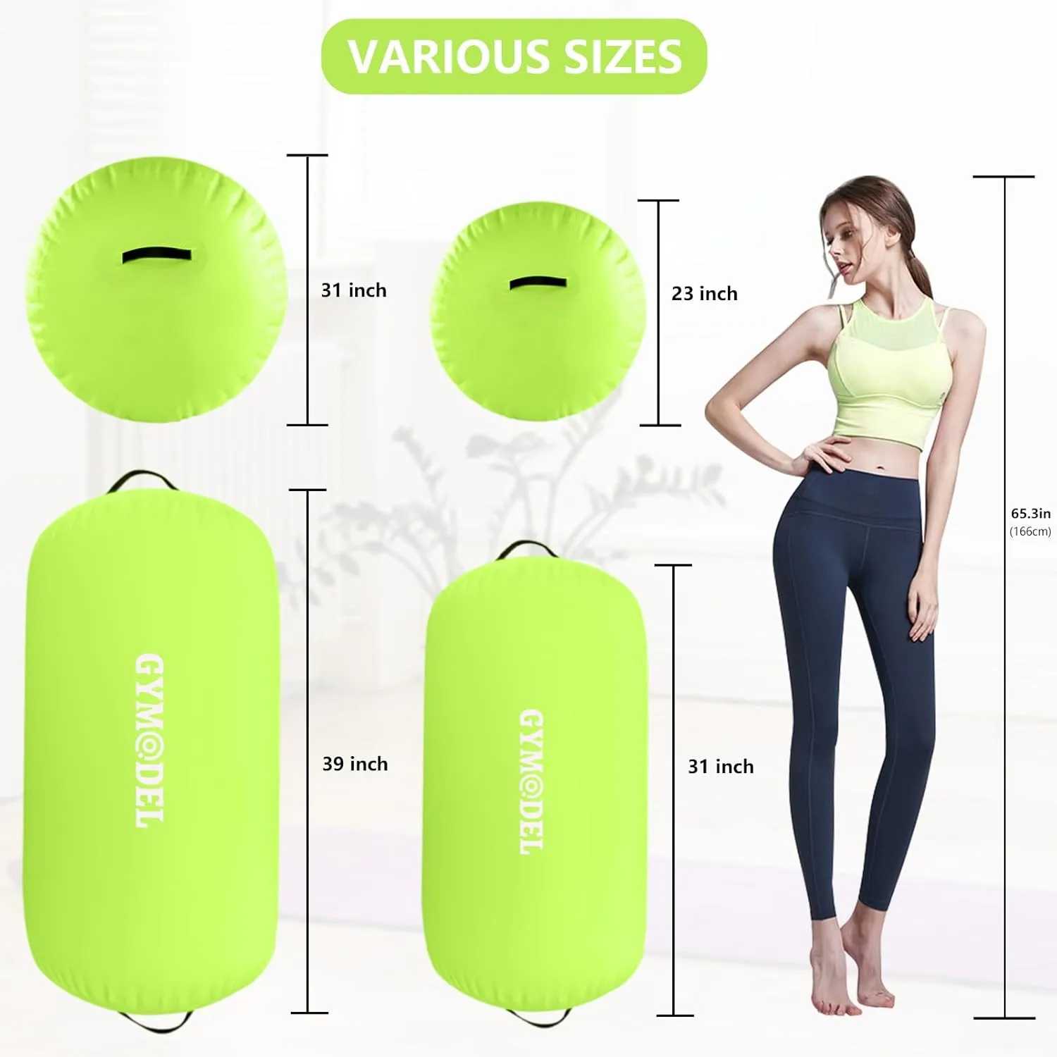 Air Roller Gymnastics Barrel Inflatable Tumbling Roller Air Mat, Air Barrel Gymnastics Tumble Track Mat with Pump for Backhandspring/Training Cheerleading/Yoga/Home and Outdoor Use