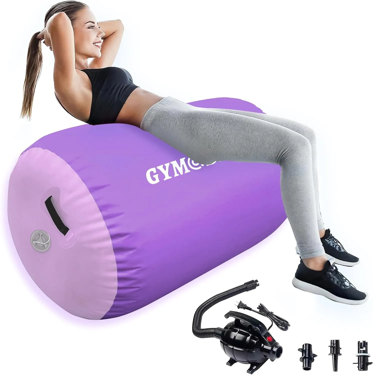 Air Roller Gymnastics Barrel Inflatable Tumbling Roller Air Mat, Air Barrel Gymnastics Tumble Track Mat with Pump for Backhandspring/Training Cheerleading/Yoga/Home and Outdoor Use