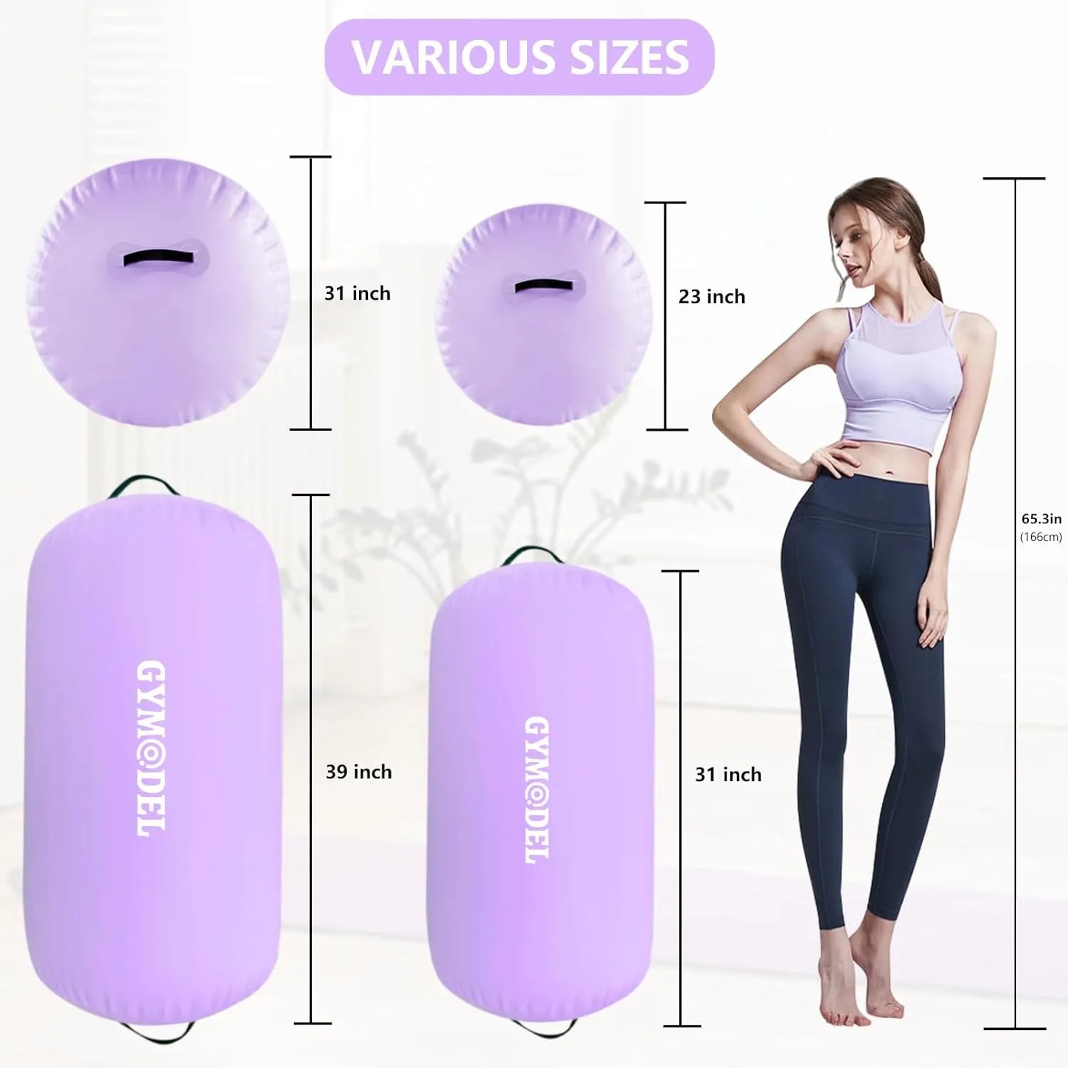 Air Roller Gymnastics Barrel Inflatable Tumbling Roller Air Mat, Air Barrel Gymnastics Tumble Track Mat with Pump for Backhandspring/Training Cheerleading/Yoga/Home and Outdoor Use